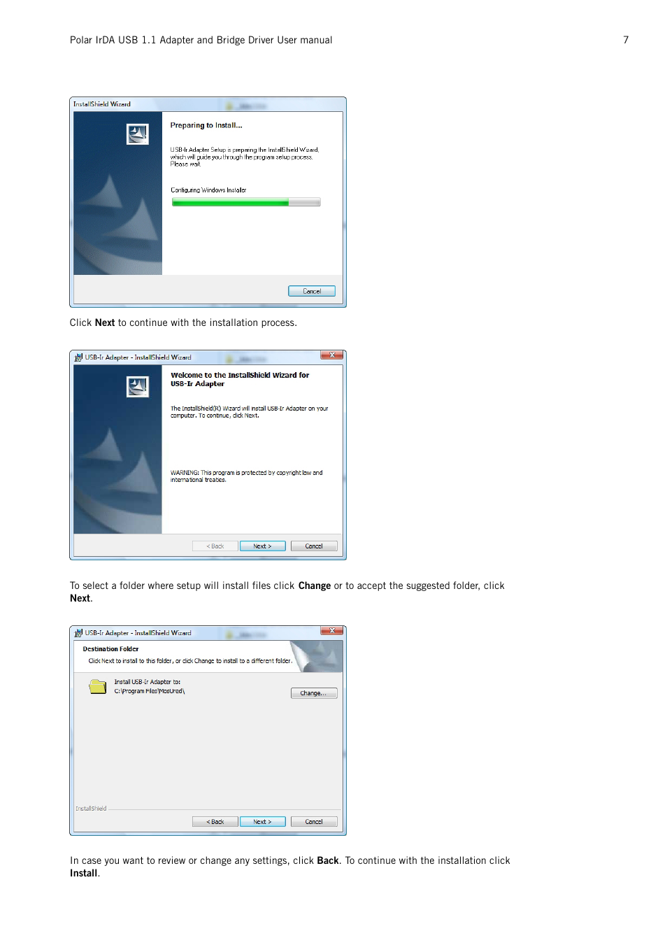 POLAR Adapter and Bridge Driver IrDA USB 1.1 User Manual | Page 7 / 17