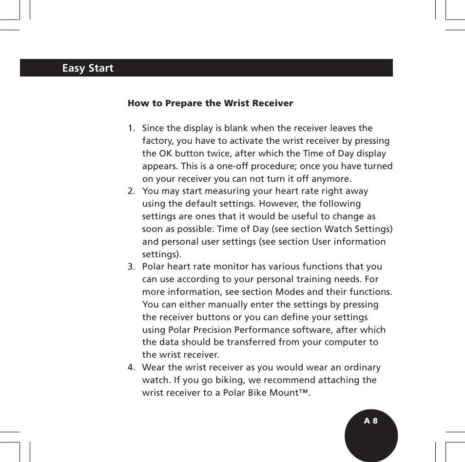 Easy start | POLAR S610i User Manual | Page 10 / 93