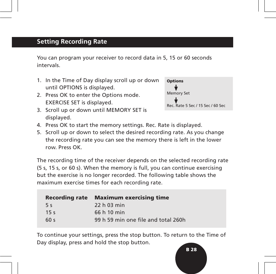 Setting recording rate | POLAR S610i User Manual | Page 30 / 93