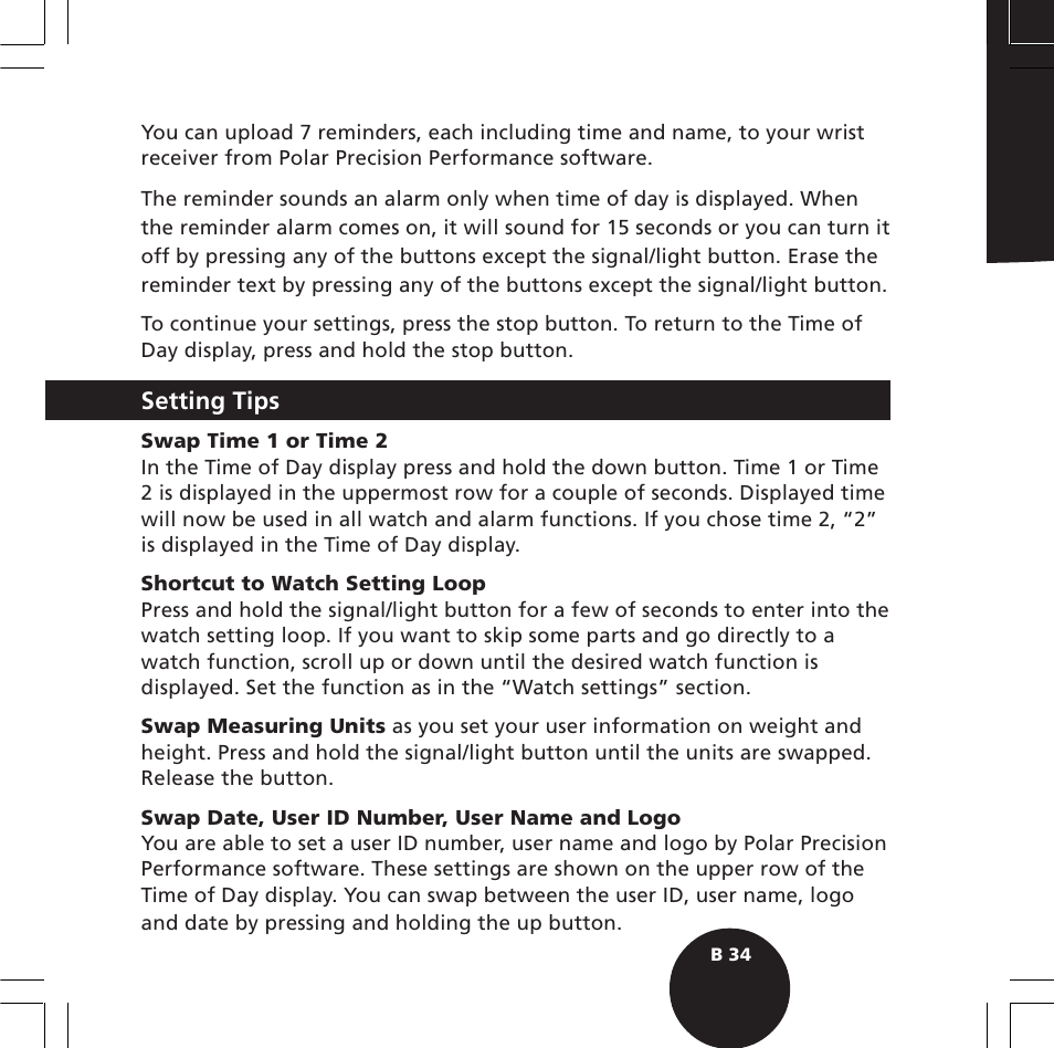 Setting tips | POLAR S610i User Manual | Page 36 / 93