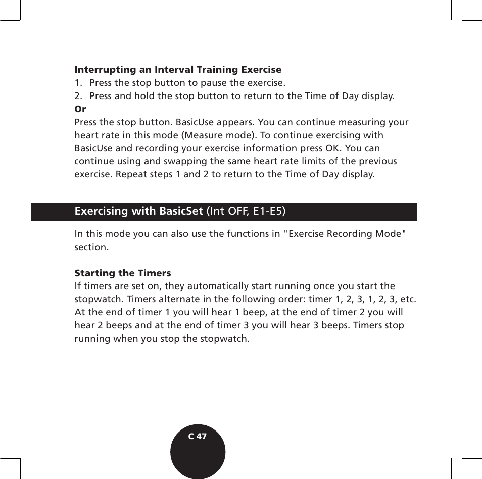 Exercising with basicset (int off, e1-e5) | POLAR S610i User Manual | Page 49 / 93