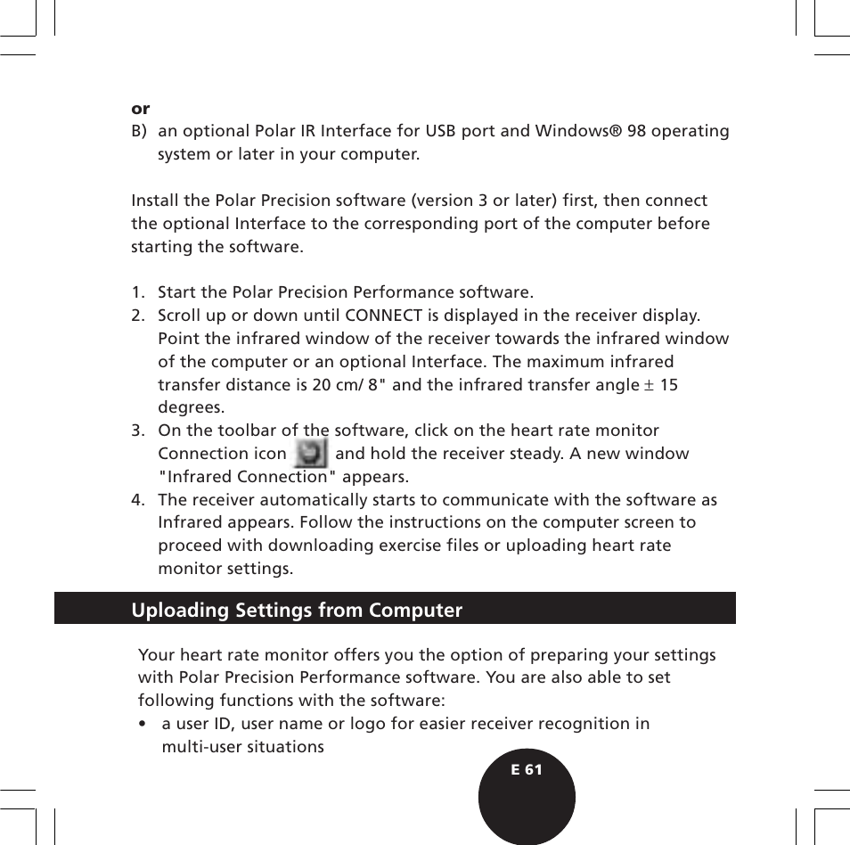 Uploading settings from computer | POLAR S610i User Manual | Page 63 / 93