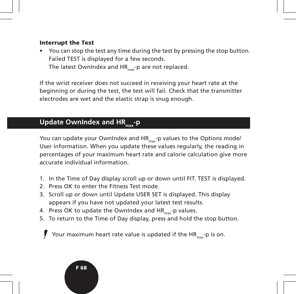 Update ownindex and hr | POLAR S610i User Manual | Page 70 / 93