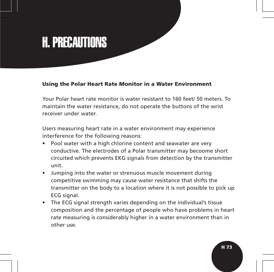 H. precautions | POLAR S610i User Manual | Page 75 / 93