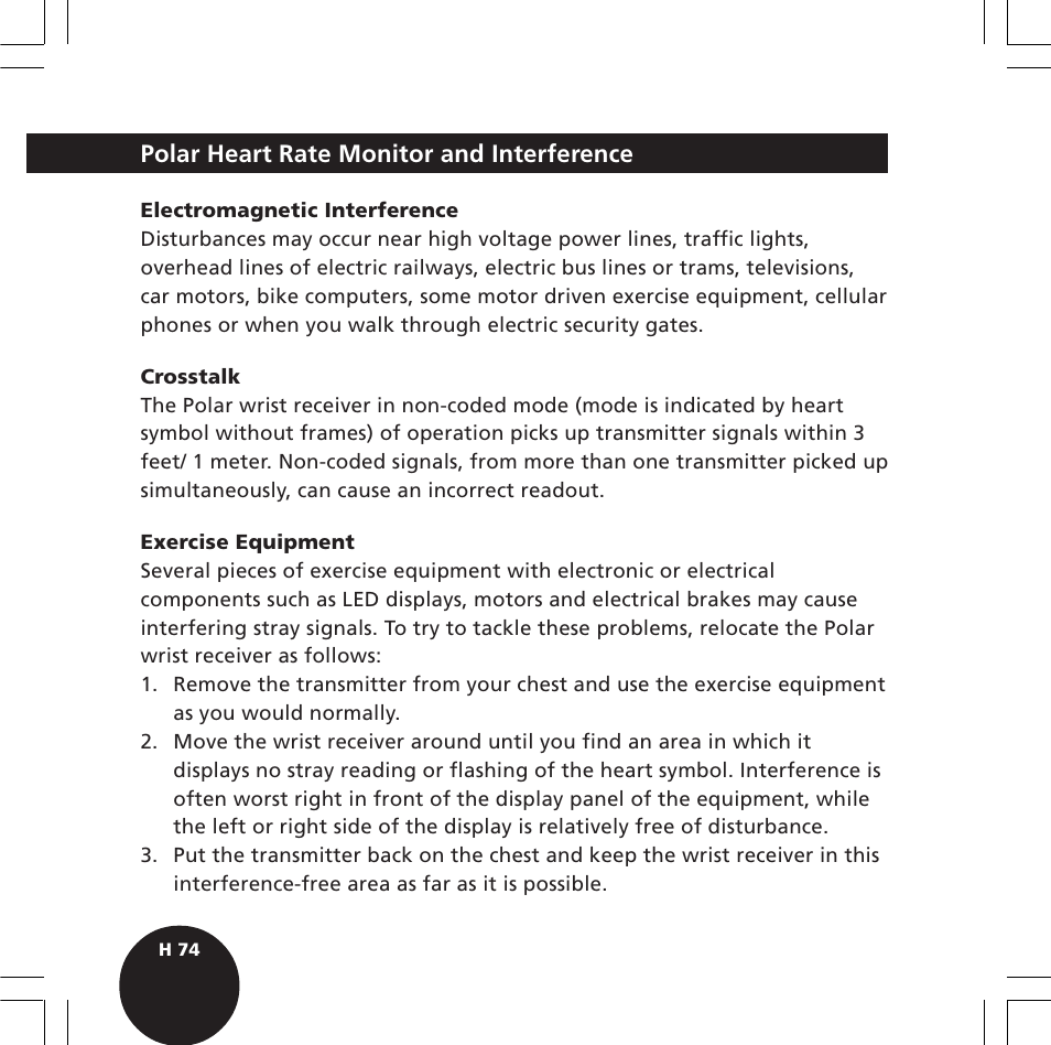 Polar heart rate monitor and interference | POLAR S610i User Manual | Page 76 / 93