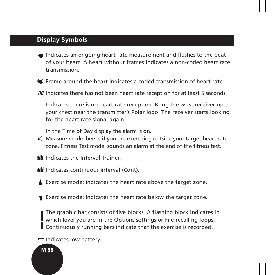 Display symbols | POLAR S610i User Manual | Page 90 / 93
