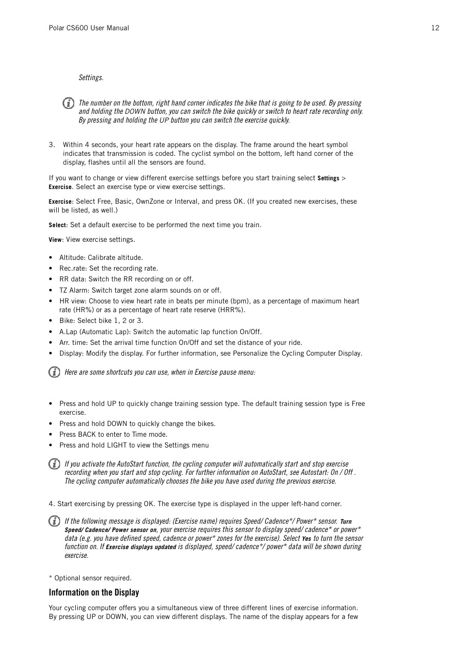 Information on the display | POLAR CS600 User Manual | Page 12 / 56