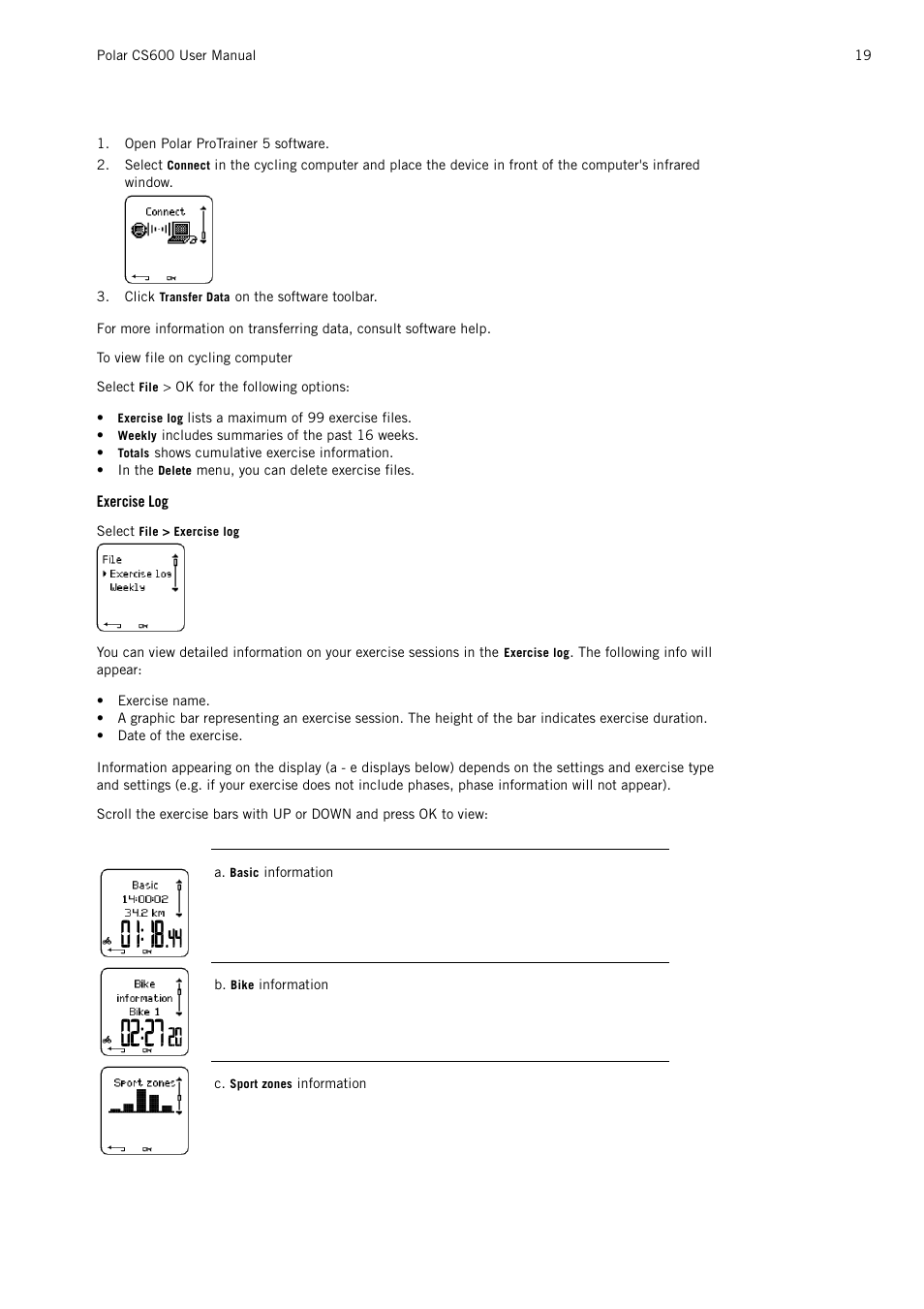 Exercise log | POLAR CS600 User Manual | Page 19 / 56