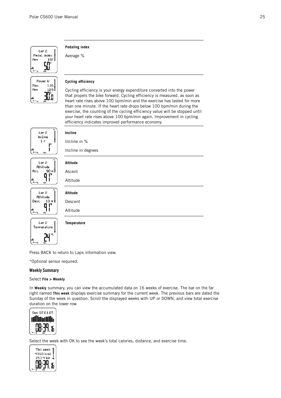 Weekly summary | POLAR CS600 User Manual | Page 25 / 56
