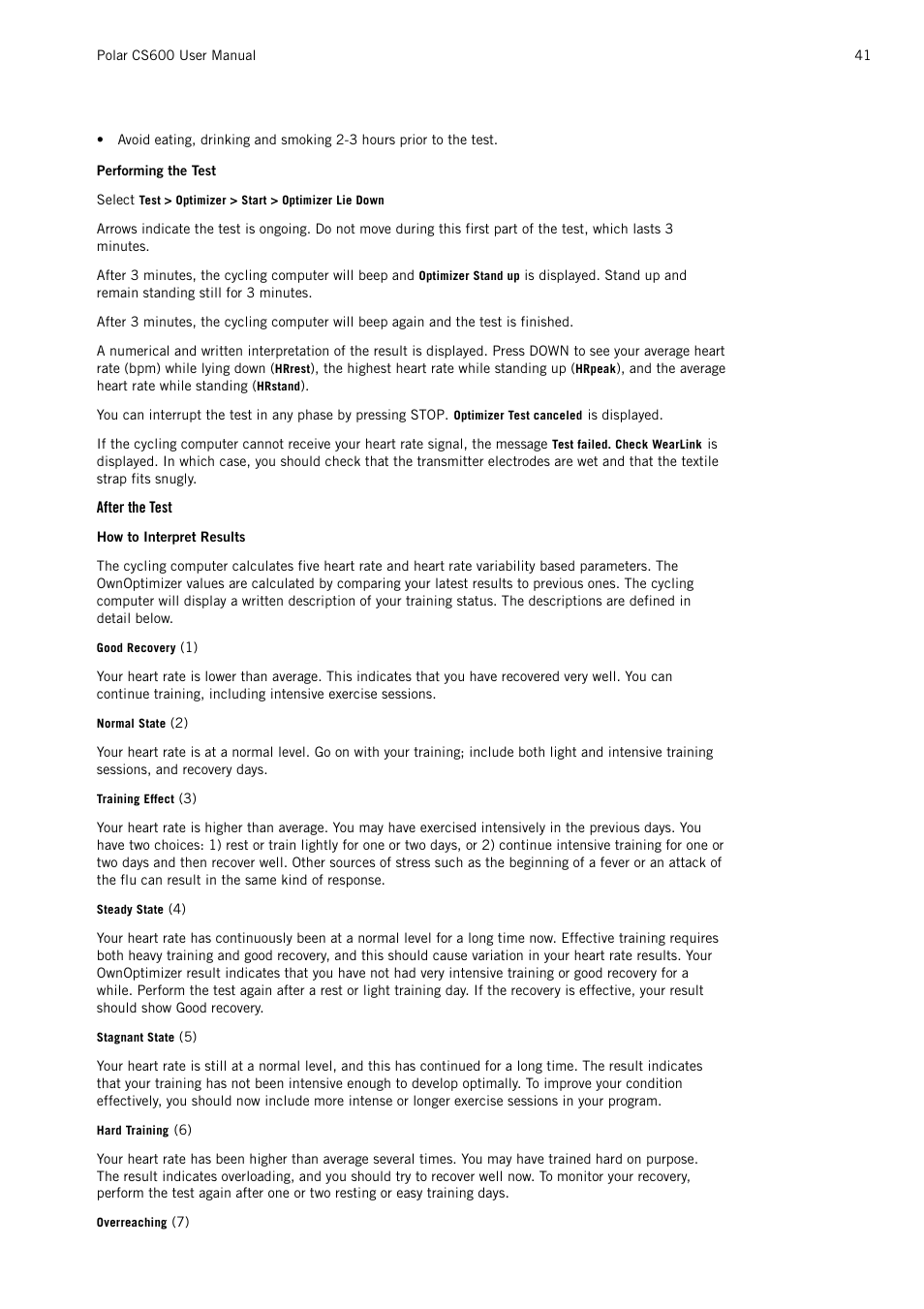 After the test | POLAR CS600 User Manual | Page 41 / 56