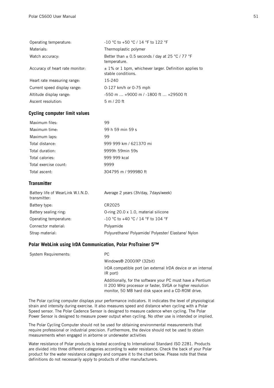 POLAR CS600 User Manual | Page 51 / 56