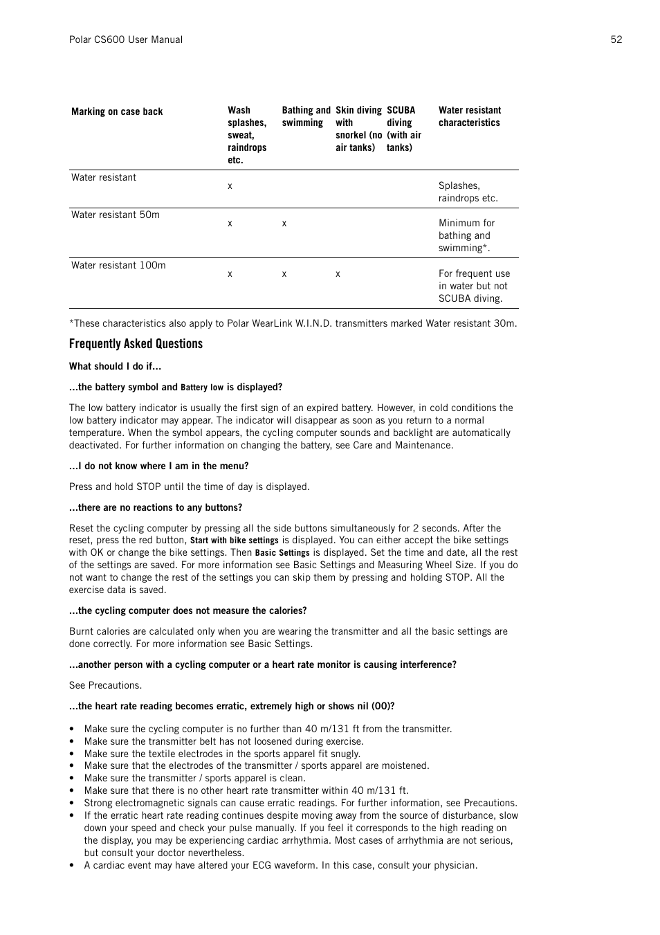 Frequently asked questions | POLAR CS600 User Manual | Page 52 / 56