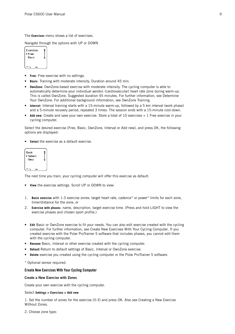 Create new exercises with your cycling computer | POLAR CS600 User Manual | Page 9 / 56