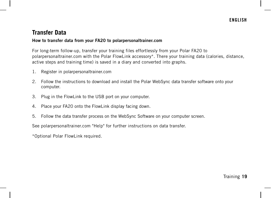 Transfer data | POLAR DA20 User Manual | Page 19 / 30