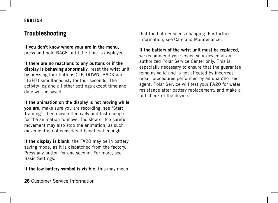 Troubleshooting | POLAR DA20 User Manual | Page 26 / 30