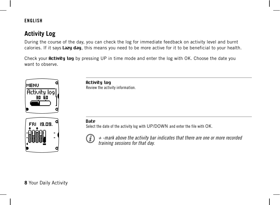 Activity log | POLAR DA20 User Manual | Page 8 / 30