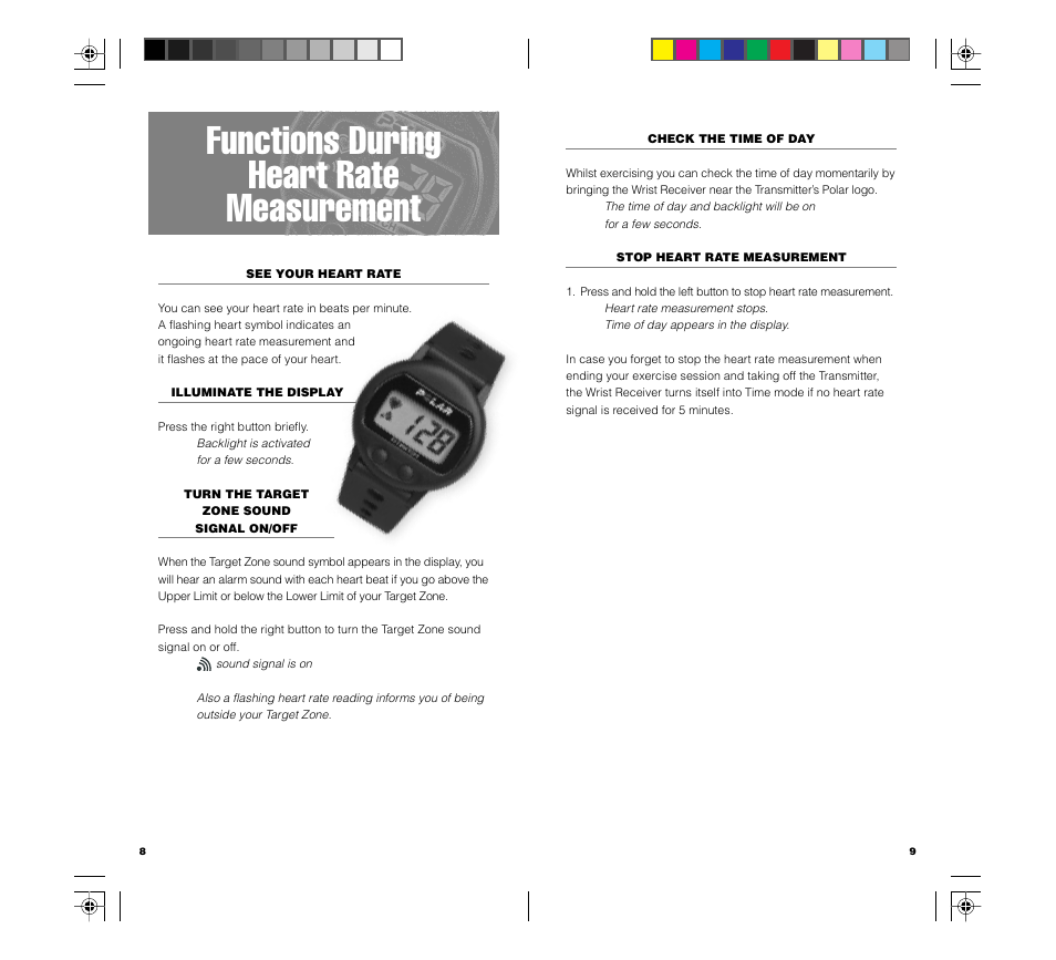 Functions during heart rate measurement | POLAR FIN-90440 User Manual | Page 4 / 20