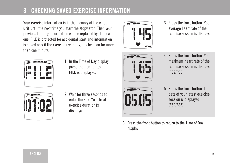 Checking saved exercise information | POLAR FS2 User Manual | Page 12 / 26