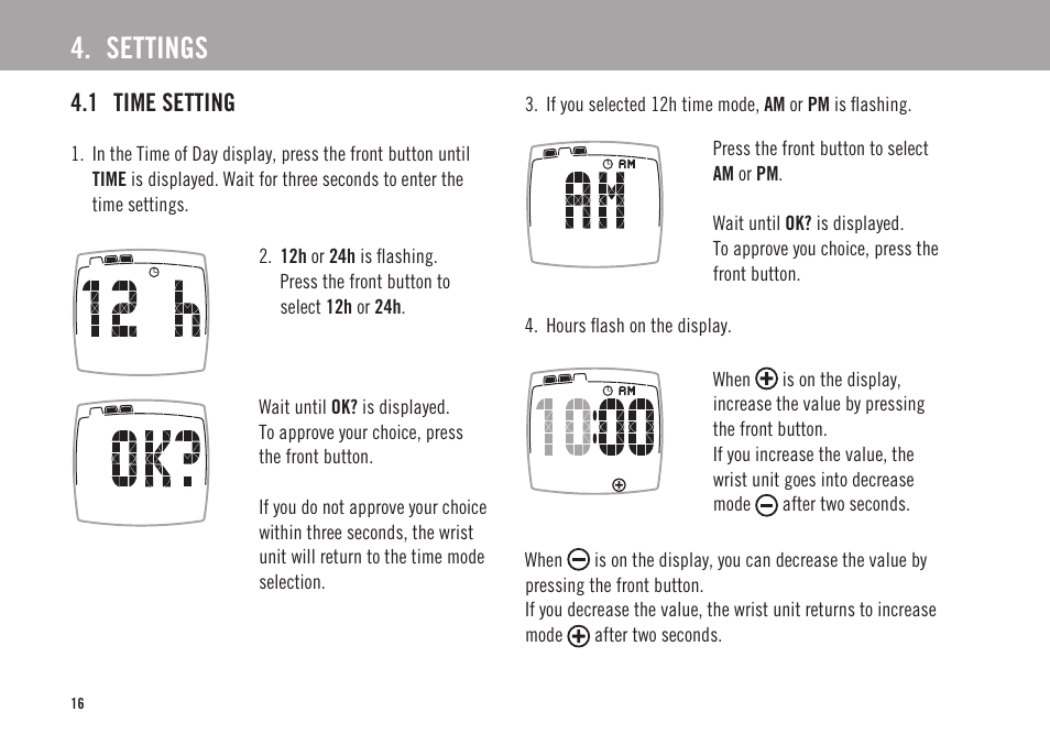 Settings, 1 time setting | POLAR FS2 User Manual | Page 13 / 26