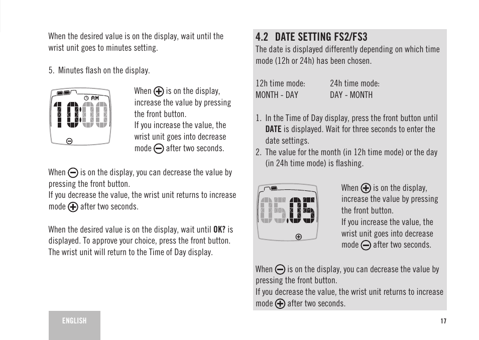 2 date setting fs2/fs3 | POLAR FS2 User Manual | Page 14 / 26
