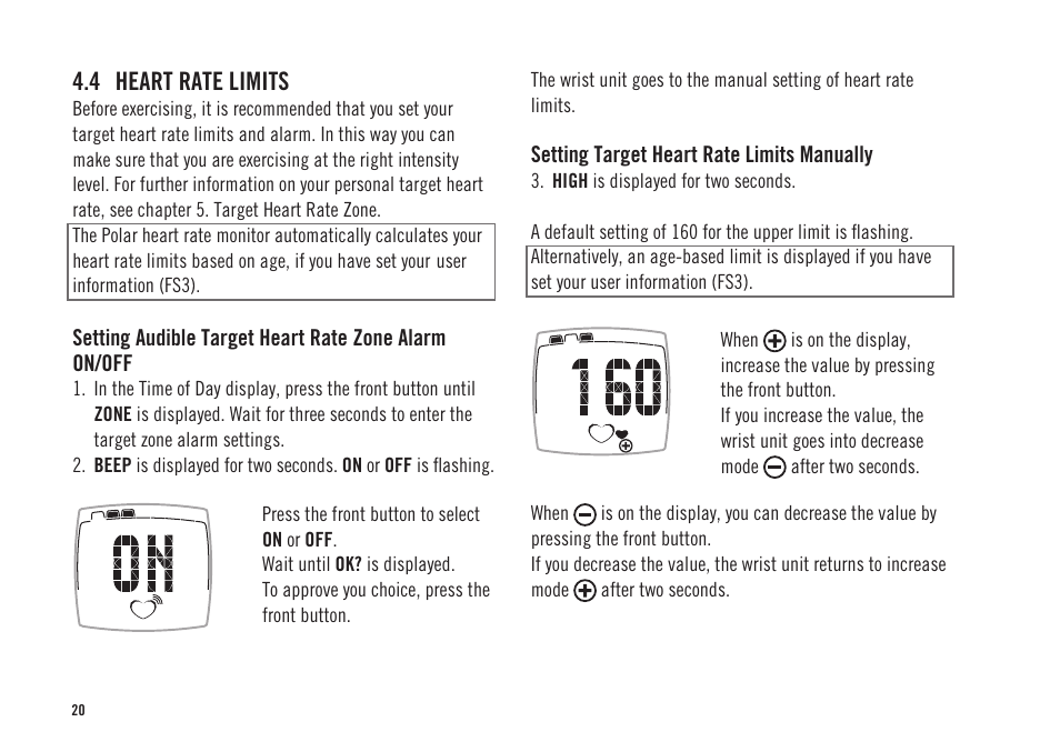 4 heart rate limits | POLAR FS2 User Manual | Page 17 / 26