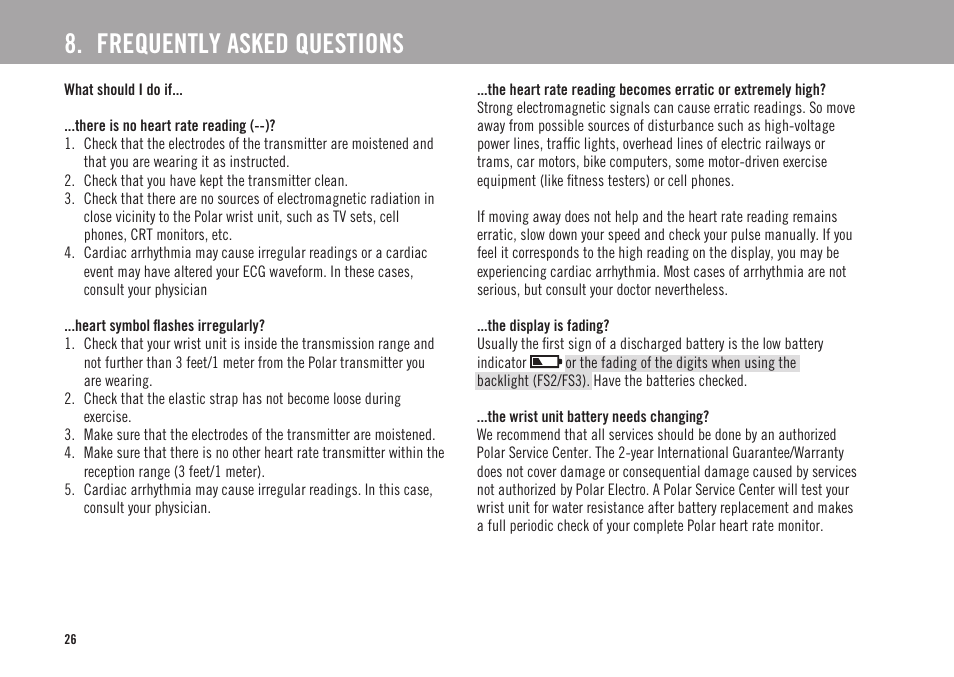 Frequently asked questions | POLAR FS2 User Manual | Page 23 / 26