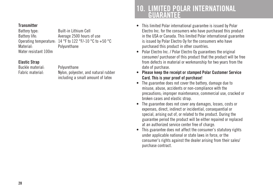 Limited polar international guarantee | POLAR FS2 User Manual | Page 25 / 26