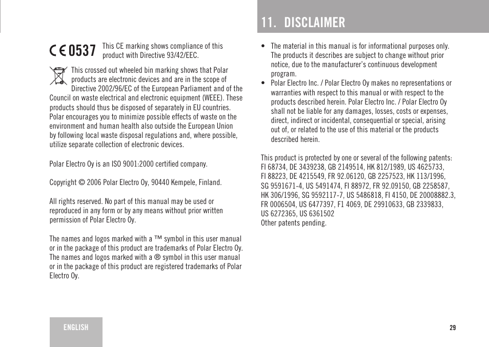 Disclaimer | POLAR FS2 User Manual | Page 26 / 26