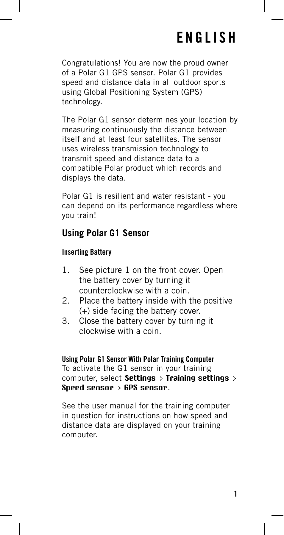 POLAR GPS Sensor G1 User Manual | 8 pages