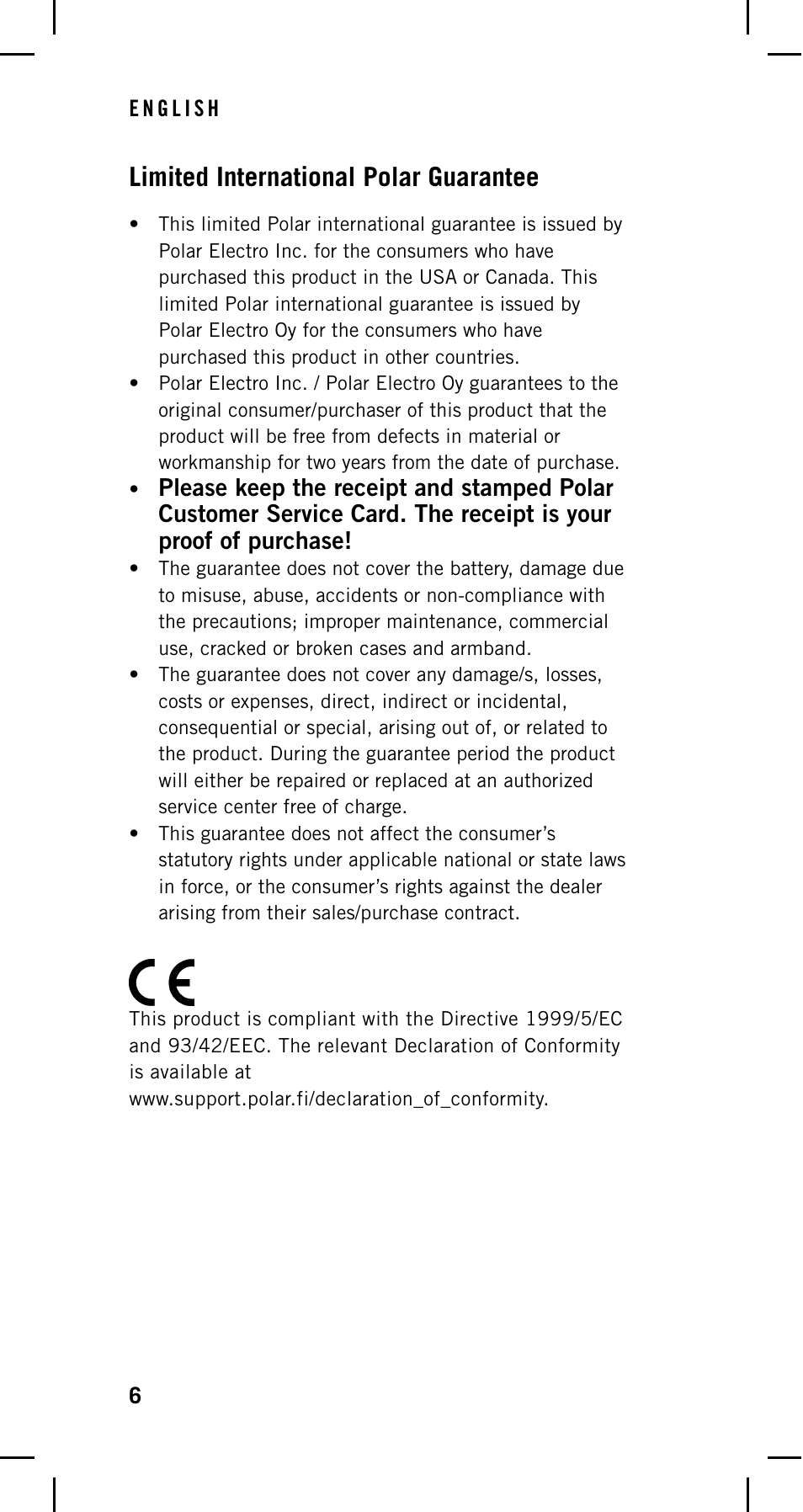 Limited international polar guarantee | POLAR GPS Sensor G1 User Manual | Page 6 / 8