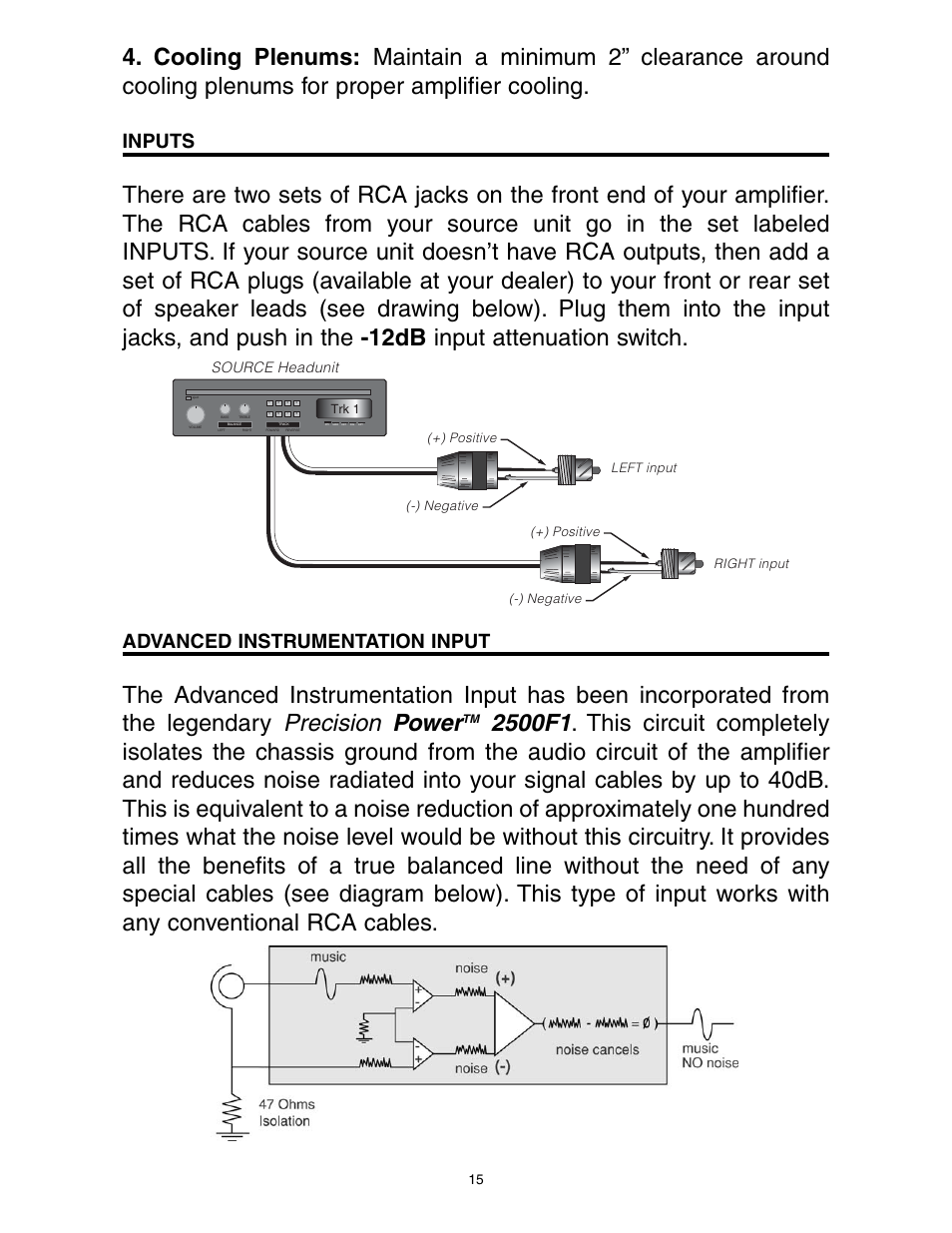 Precision power, Inputs, Advanced instrumentation input | Source headunit | Precision Power D500/1 User Manual | Page 16 / 23