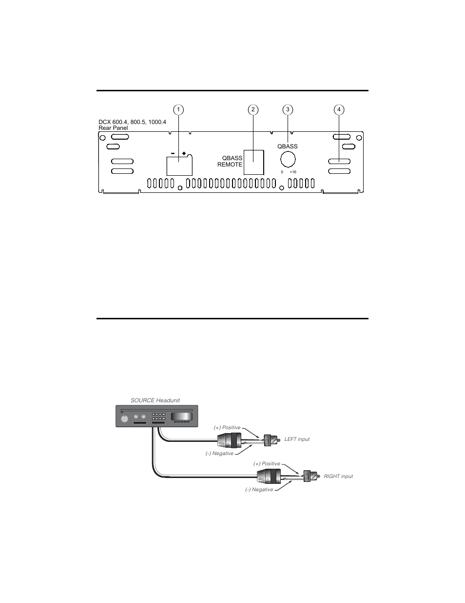 Power lock, Qbass remote, Qbass | Qbass plus, Power/ground, Connector here. 2, Plug in the data cable from the optional, Control. 3, Inputs | Precision Power DCX 300.4 User Manual | Page 20 / 30