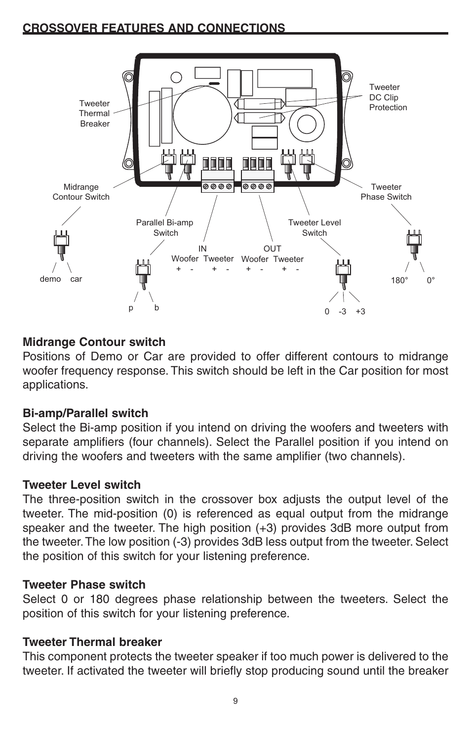 Crossover features and connections | Precision Power 355cs User Manual | Page 9 / 26