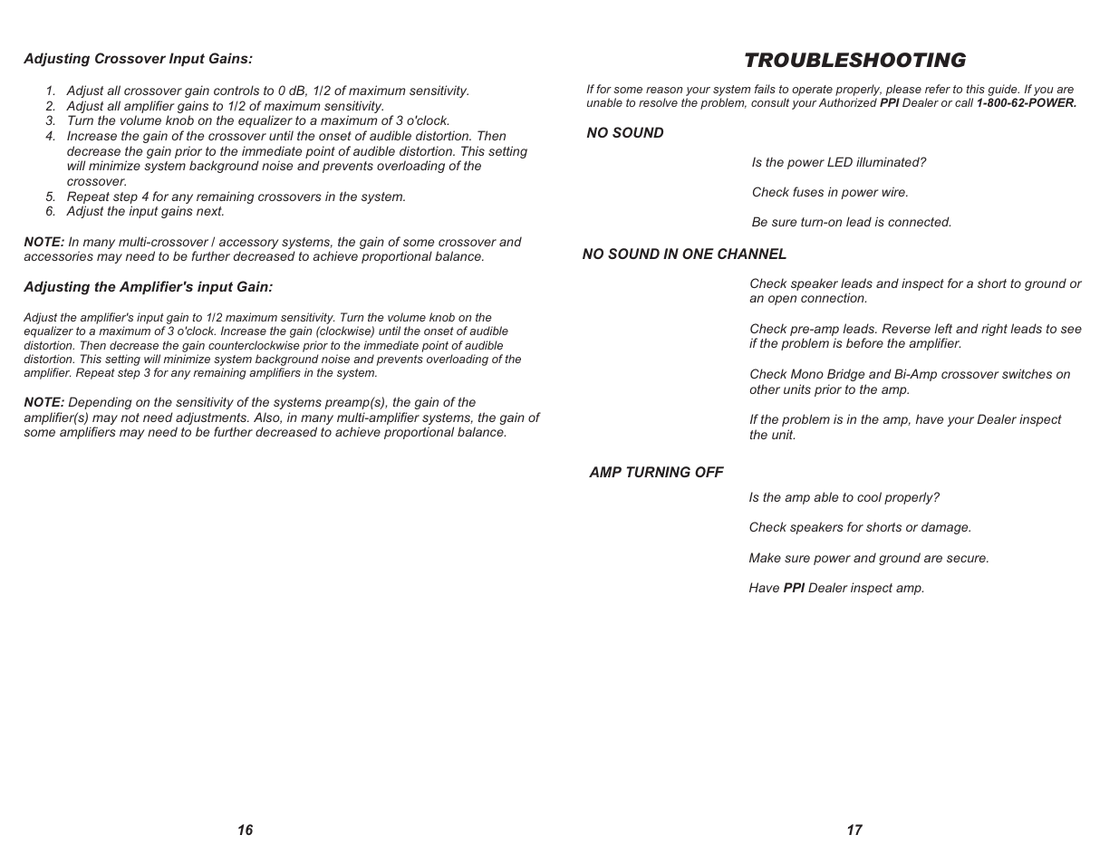 Troubleshooting | Precision Power A100 User Manual | Page 10 / 11