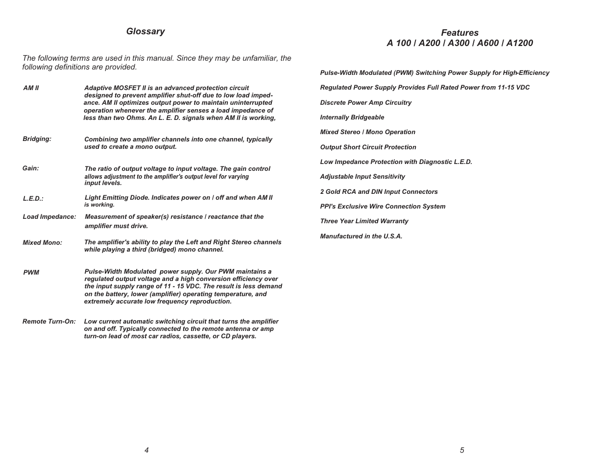 Glossary | Precision Power A100 User Manual | Page 4 / 11