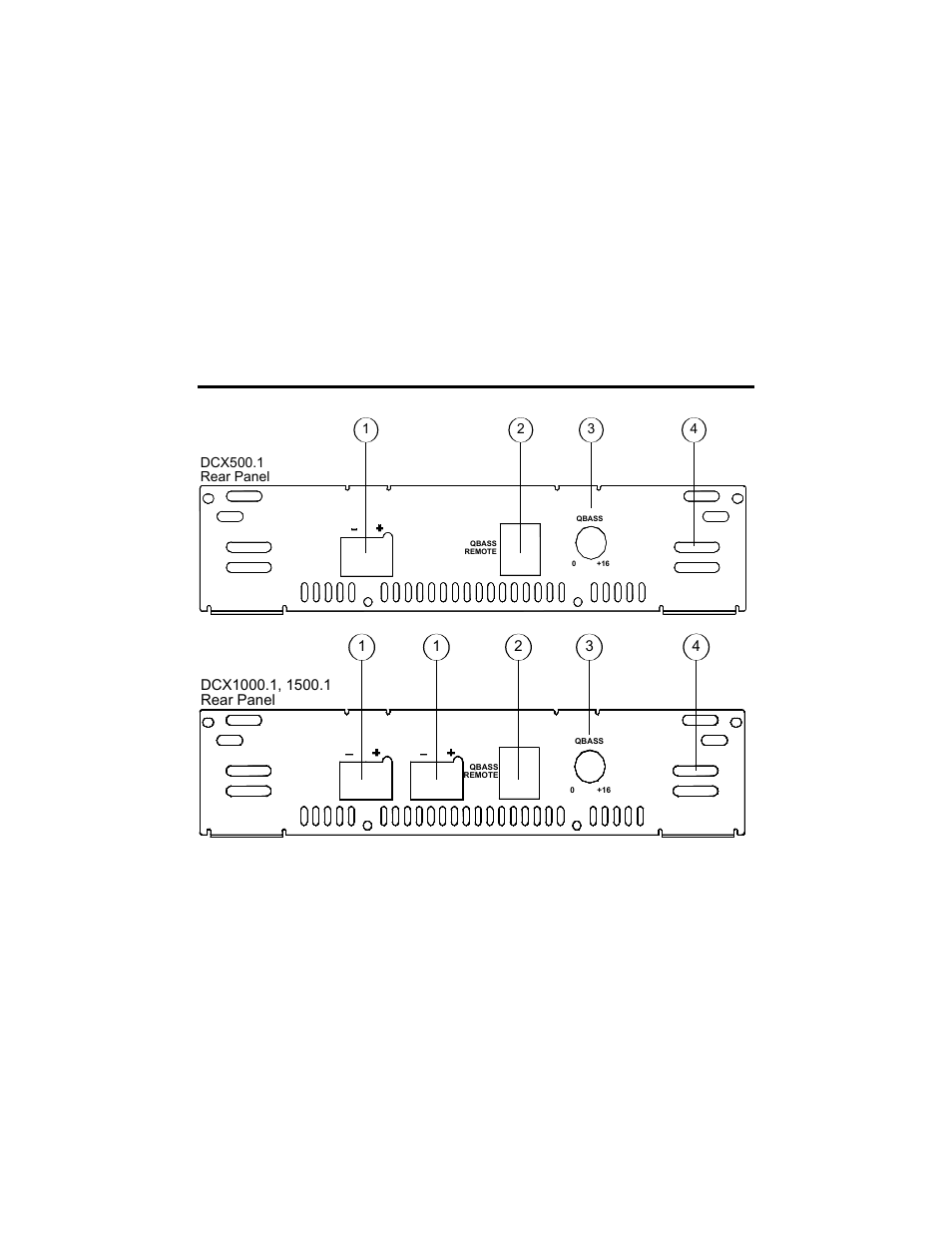 Power lock, Qbass remote, Qbass | Power/ground, Terminals for optimum operation. 2, Plug in the data cable from the optional, Control | Precision Power DCX 500.1 User Manual | Page 15 / 23