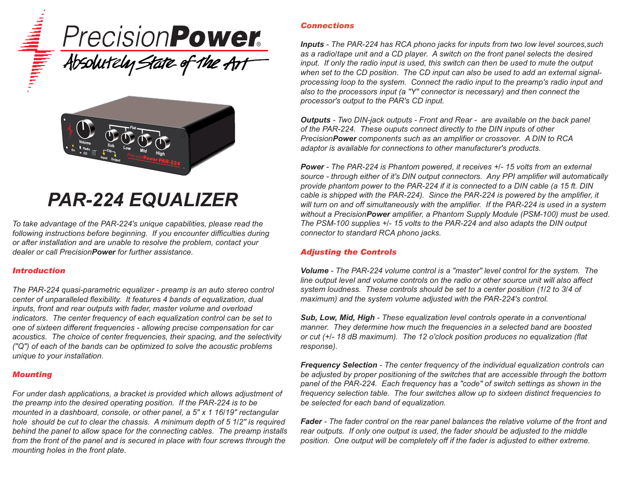 Precision Power PAR224 User Manual | 3 pages