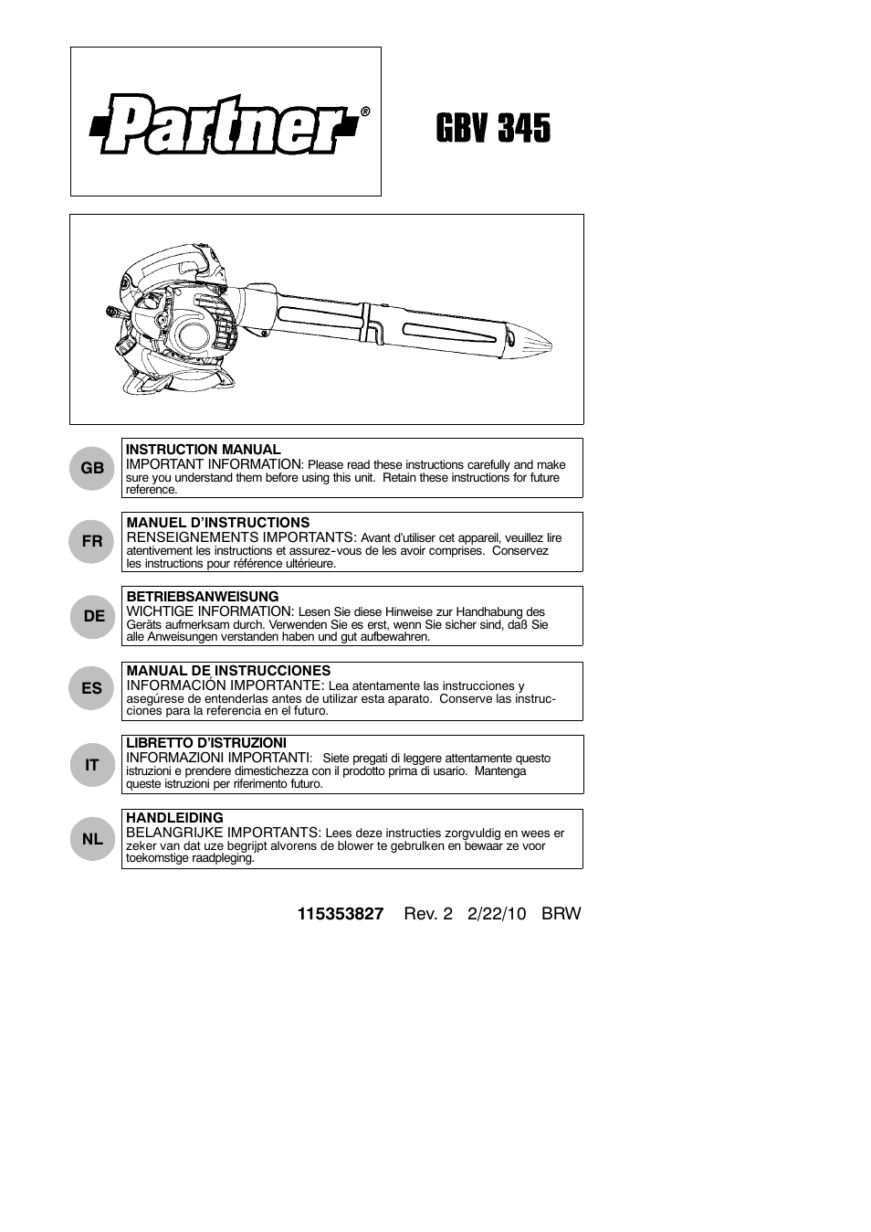 Partner Tech GBV 345 User Manual | 12 pages
