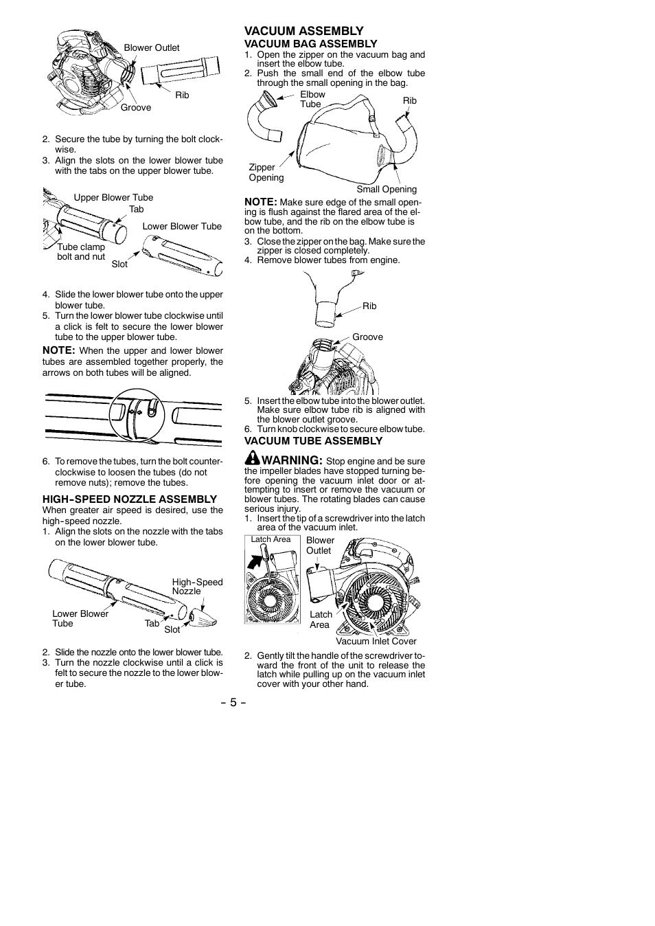 Vacuum assembly, Warning | Partner Tech GBV 345 User Manual | Page 5 / 12