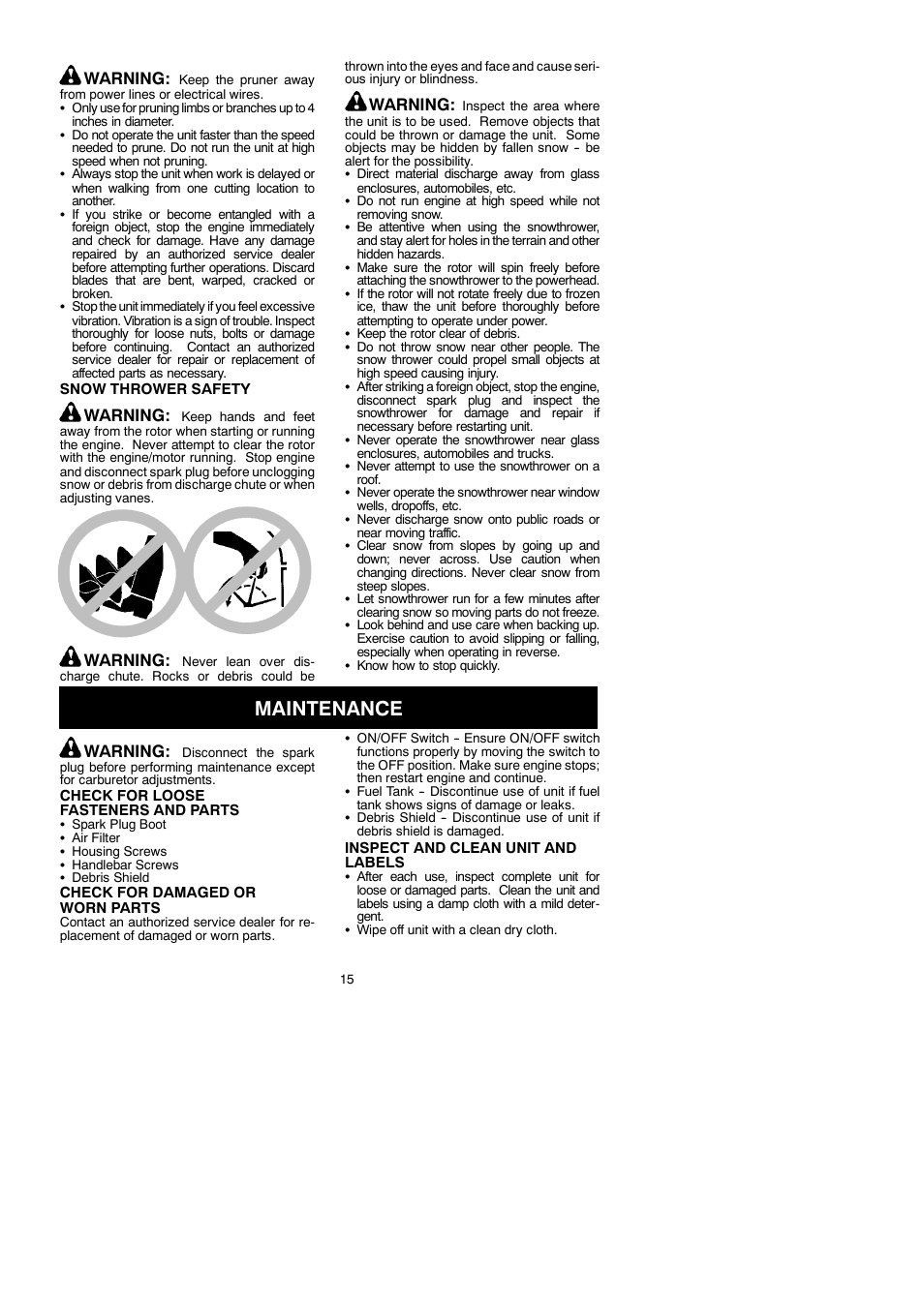 Maintenance, Warning | Partner Tech T330+ User Manual | Page 15 / 19
