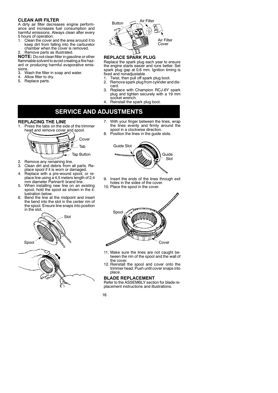 Service and adjustments | Partner Tech T330+ User Manual | Page 16 / 19