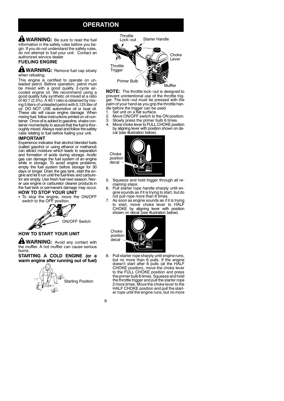 Operation, Warning | Partner Tech T330+ User Manual | Page 9 / 19