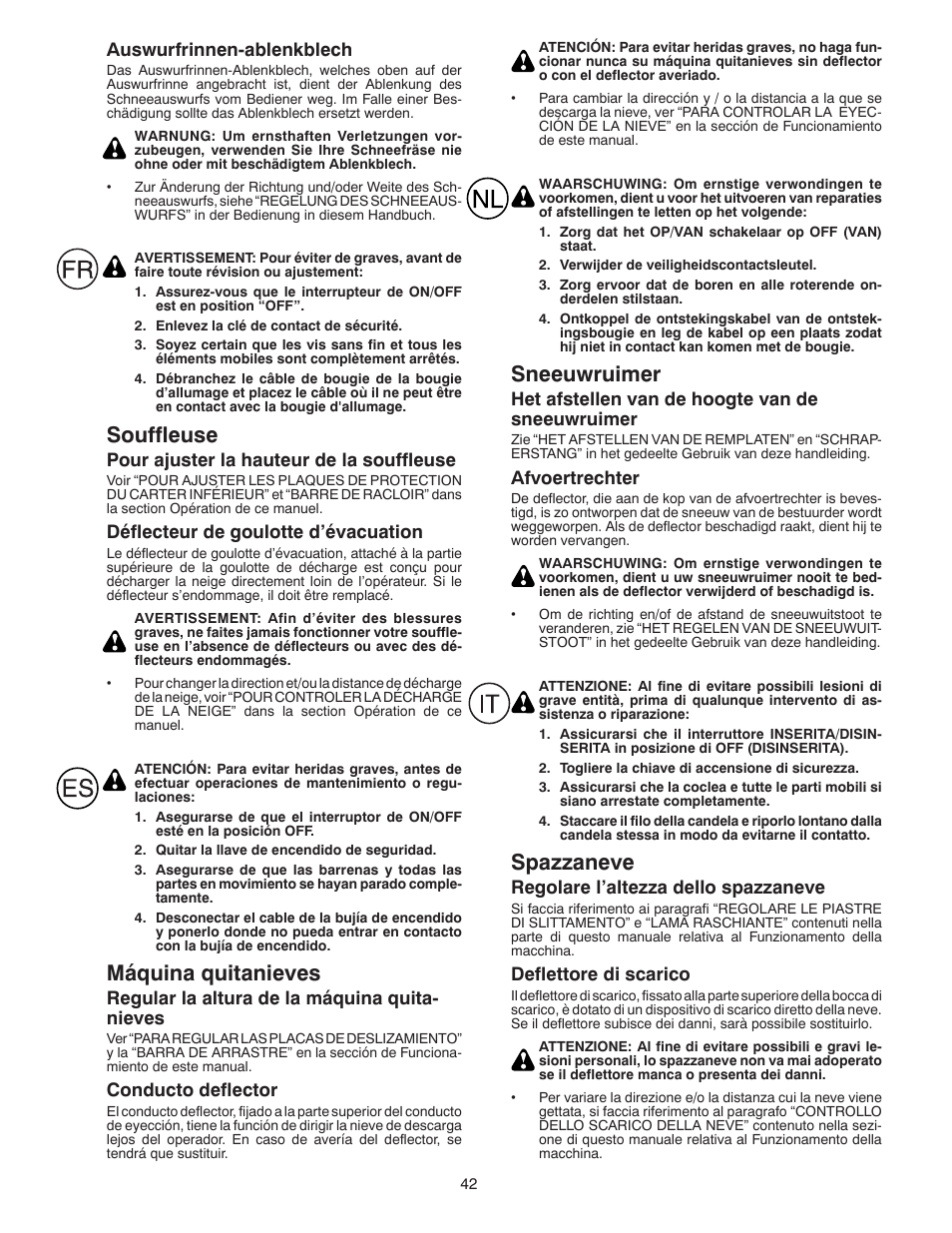 Sneeuwruimer, Spazzaneve, Souffleuse | Máquina quitanieves | Partner Tech PSB240 User Manual | Page 42 / 60
