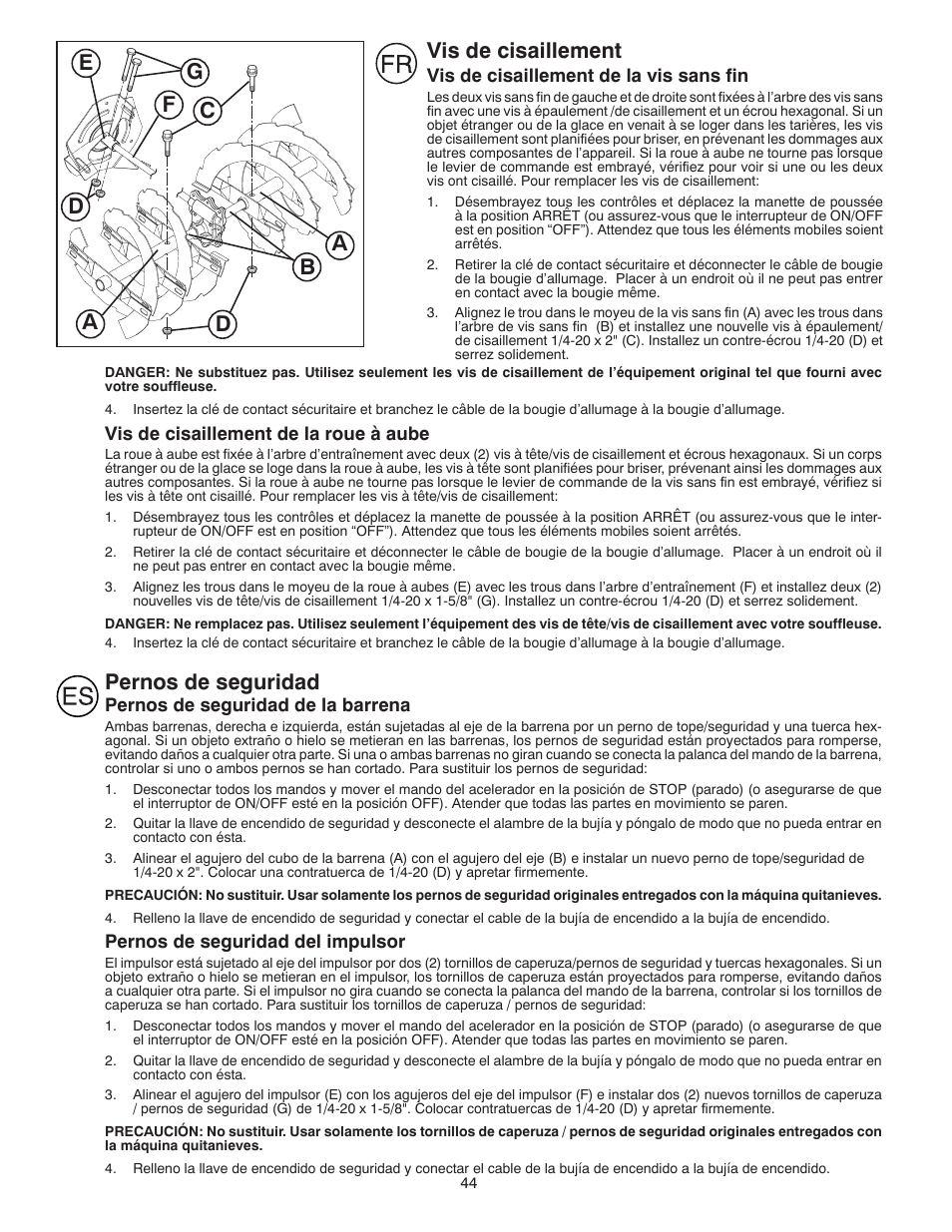 Vis de cisaillement, Pernos de seguridad | Partner Tech PSB240 User Manual | Page 44 / 60