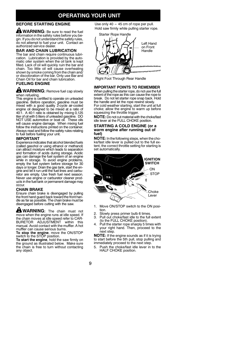 Operating your unit, Warning | Partner Tech P842 User Manual | Page 9 / 17