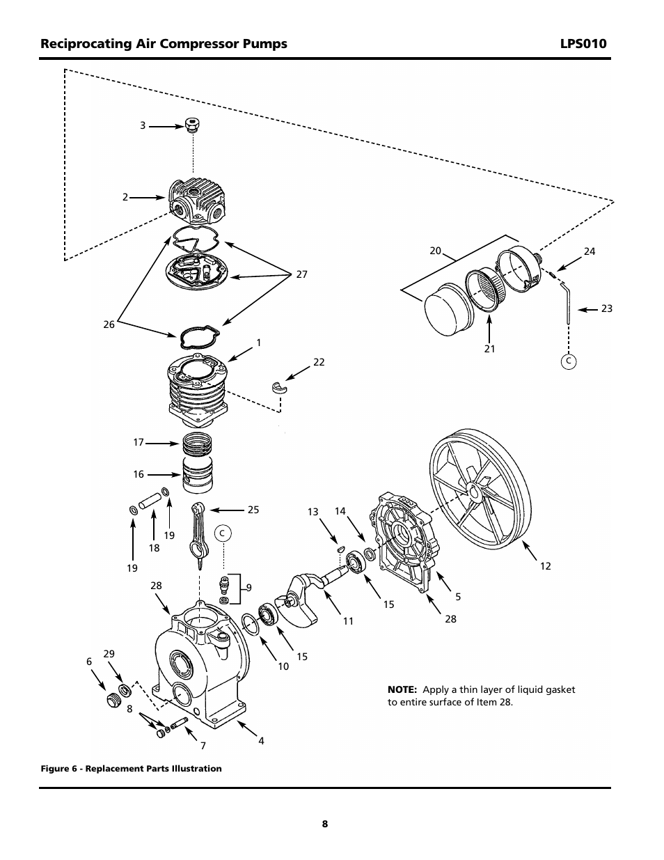 Lps010 parts list, Reciprocating air compressor pumps lps010 | Powerex AS-XXX User Manual | Page 24 / 36