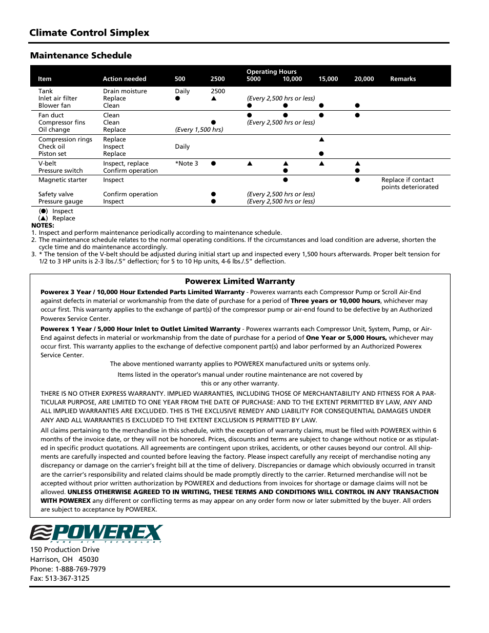 Climate control simplex, Maintenance schedule | Powerex AS-XXX User Manual | Page 8 / 36