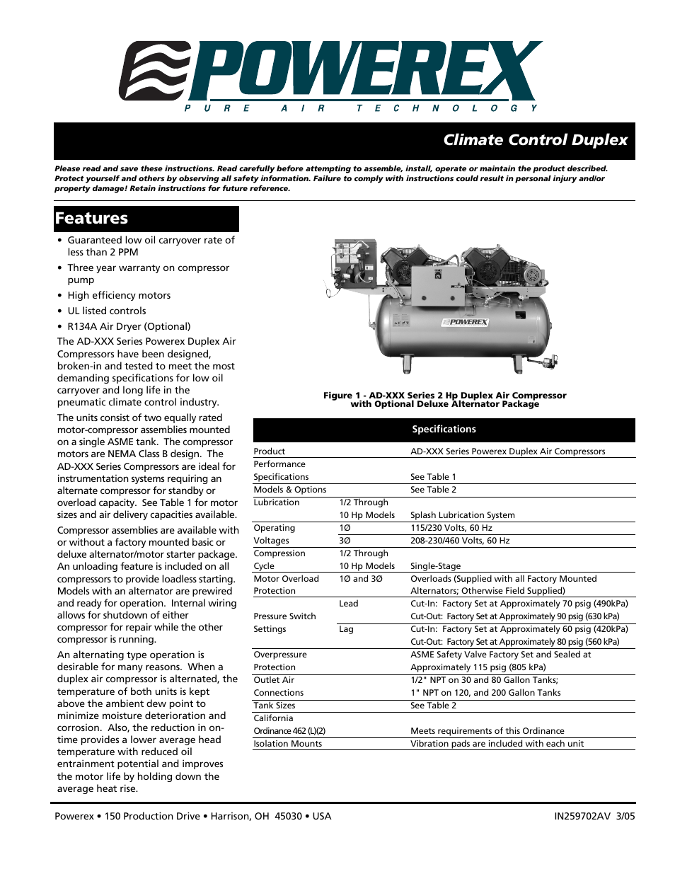 Features, Climate control duplex | Powerex AS-XXX User Manual | Page 9 / 36