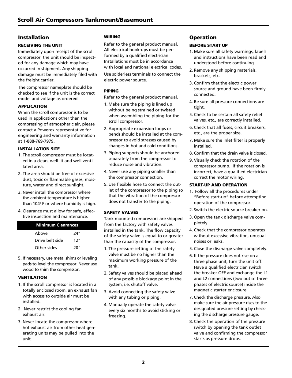 Scroll air compressors tankmount/basemount | Powerex SBS1517 User Manual | Page 2 / 20