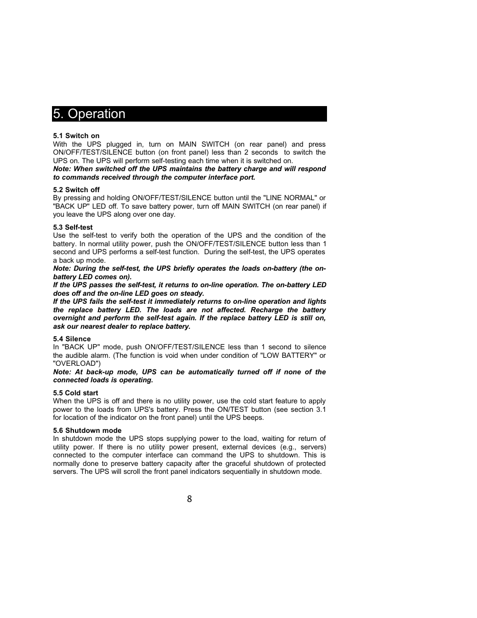 Operation | Powercom 800VA User Manual | Page 10 / 19